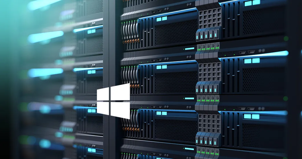 Windows server racks in het datacenter