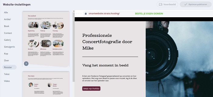 SmartWebsite - complete secties toevoegen met de editor