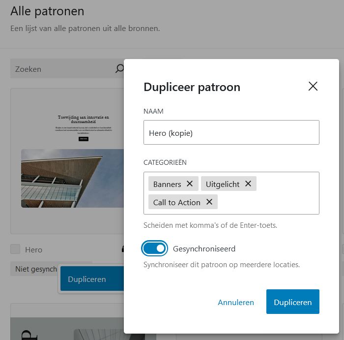 WordPress 6.6: patronen synchroniseren